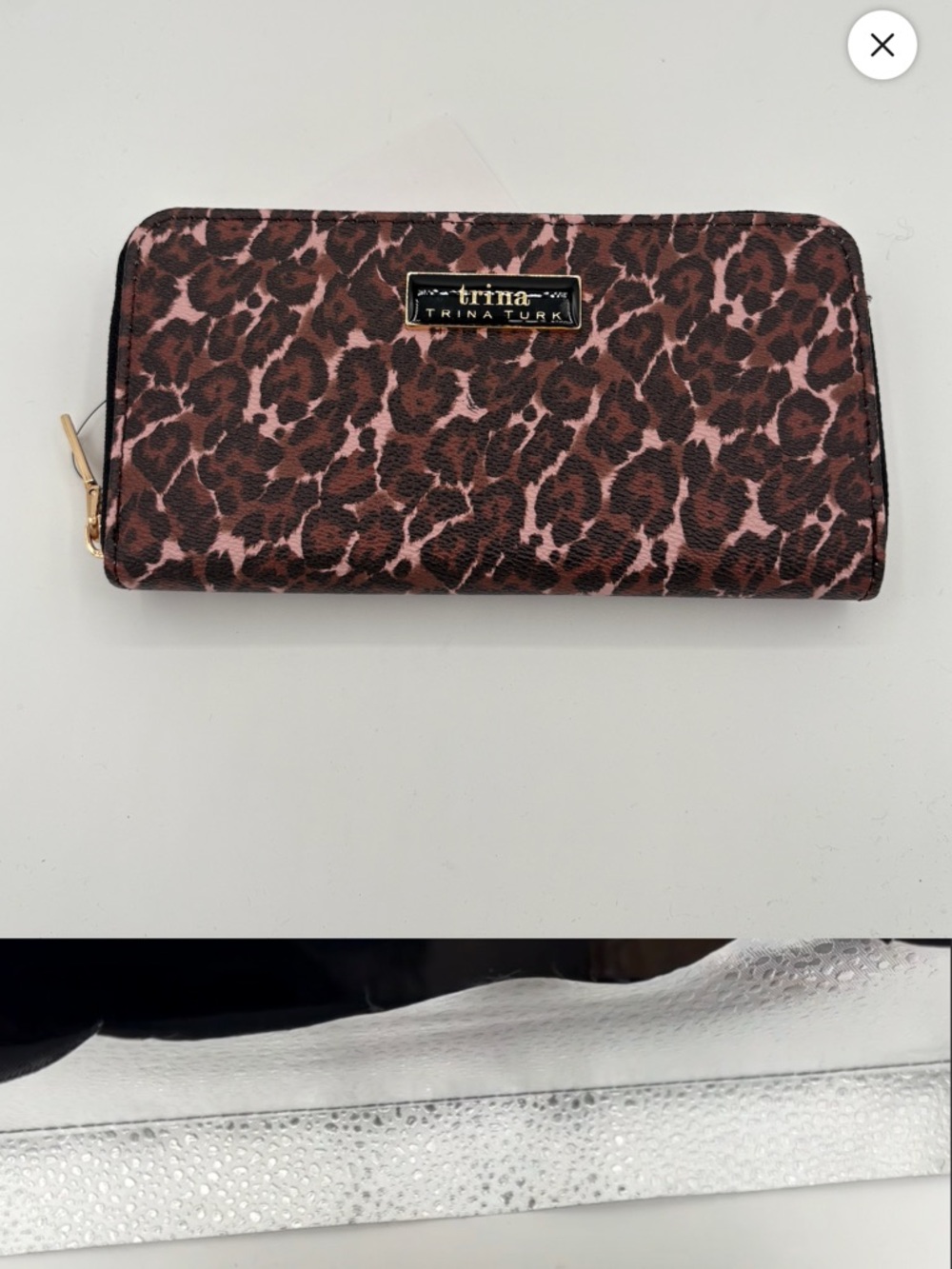 Trina Turk Brown and Pink Leopard Print Zip Wallet